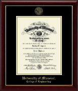 University of Missouri Columbia Gold Embossed Diploma Frame in Gallery