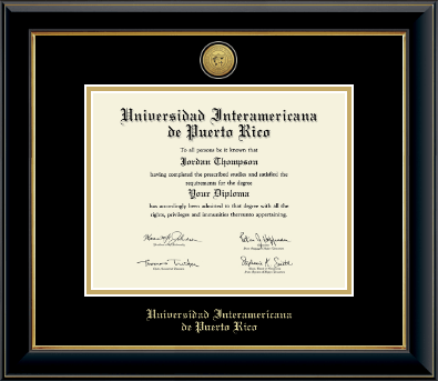 Universidad Interamericana de Puerto Rico diploma frame - Gold Engraved Medallion Diploma Frame in Onyx Gold