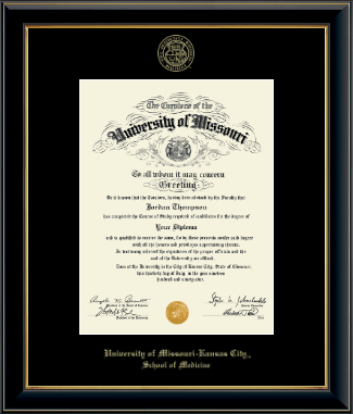 University of Missouri Kansas City diploma frame - Gold Embossed Diploma Frame in Onyx Gold