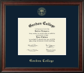 Gordon College in Massachusetts Gold Embossed Diploma Frame in Studio