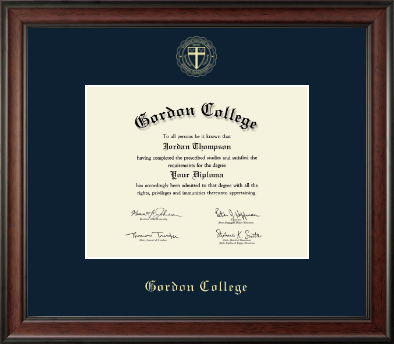 Gordon College in Massachusetts diploma frame - Gold Embossed Diploma Frame in Studio