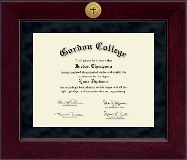 Gordon College in Massachusetts diploma frame - Millennium Gold Engraved Diploma Frame in Cordova