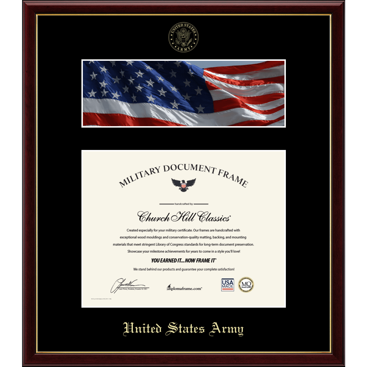 US Army Photo and Honorable Discharge Certificate Frame Flag in