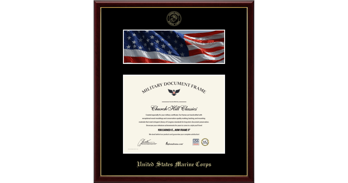 US Marines Photo and Honorable Discharge Certificate Frame Flag in