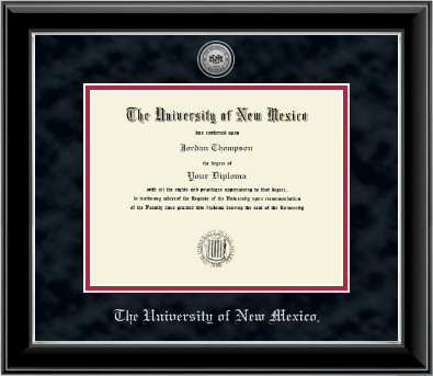 The University of New Mexico diploma frame - Silver Engraved Medallion Diploma Frame in Onyx Silver
