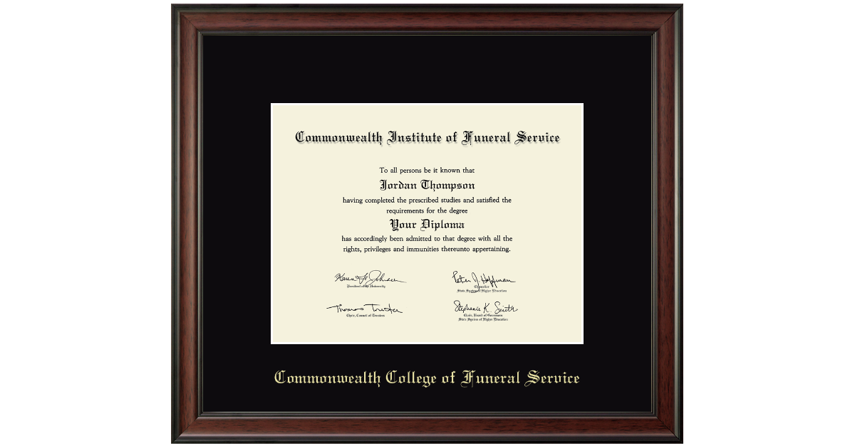 Commonwealth College Of Funeral Service Diploma Frame