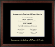 Commonwealth College of Funeral Service Gold Embossed Diploma Frame in Studio