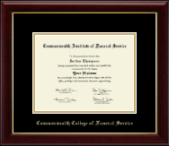 Commonwealth College of Funeral Service Gold Embossed Diploma Frame in Gallery
