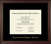 Commonwealth College of Sciences Gold Embossed Diploma Frame in Studio