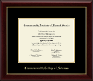 Commonwealth College of Sciences diploma frame - Gold Embossed Diploma Frame in Gallery