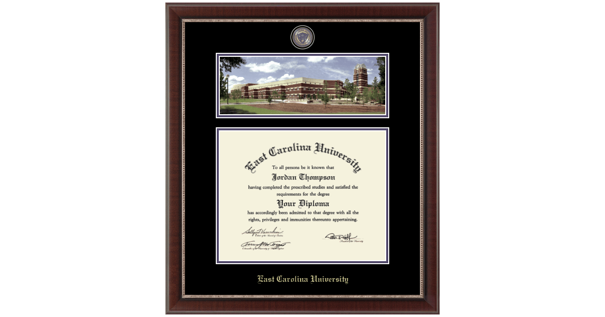 Campus Scene Masterpiece Diploma Frame in Chateau East Carolina