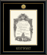 United States Military Academy Gold Engraved Medallion Diploma Frame in Onyx Gold