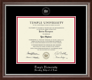 Temple University Law School Silver Embossed Diploma Frame in Devonshire