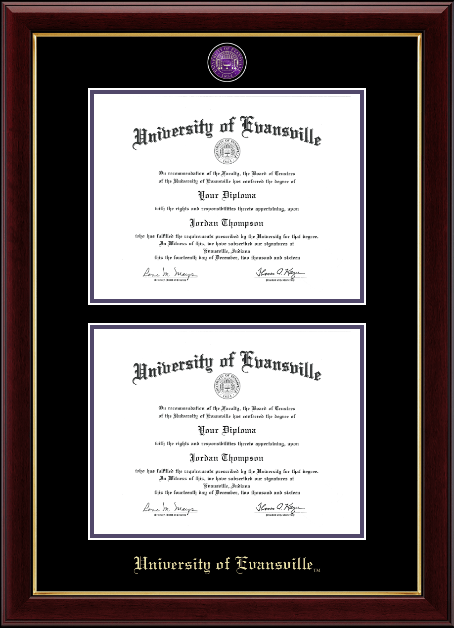 University of Evansville Masterpiece Medallion Double Diploma Frame in
