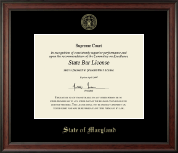 State of Maryland Gold Embossed Certificate Frame in Studio