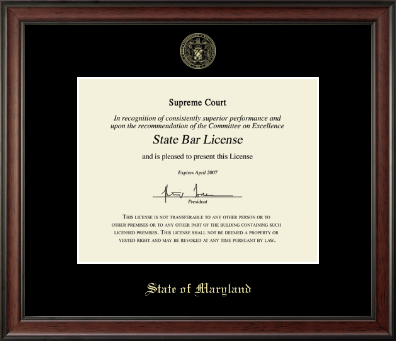 State of Maryland certificate frame - Gold Embossed Certificate Frame in Studio