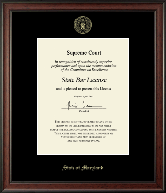 State of Maryland certificate frame - Gold Embossed Certificate Frame in Studio