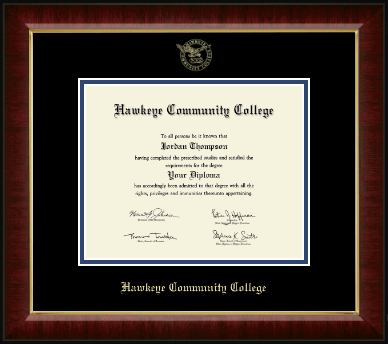 Hawkeye Community College diploma frame - 8'x10' - Gold Embossed Diploma Frame in Murano