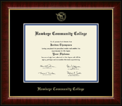 Hawkeye Community College diploma frame - 8.5'x11' - Gold Embossed Diploma Frame in Murano