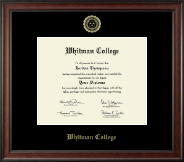 Whitman College Gold Embossed Diploma Frame in Studio