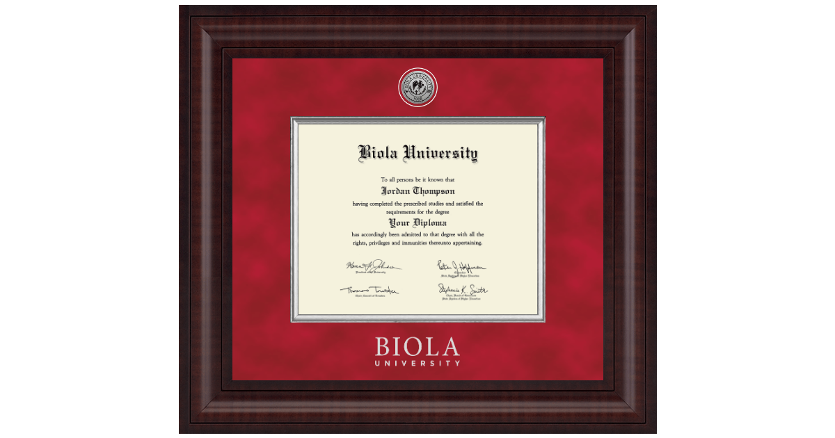 Presidential Silver Engraved Diploma Frame in Premier Biola University