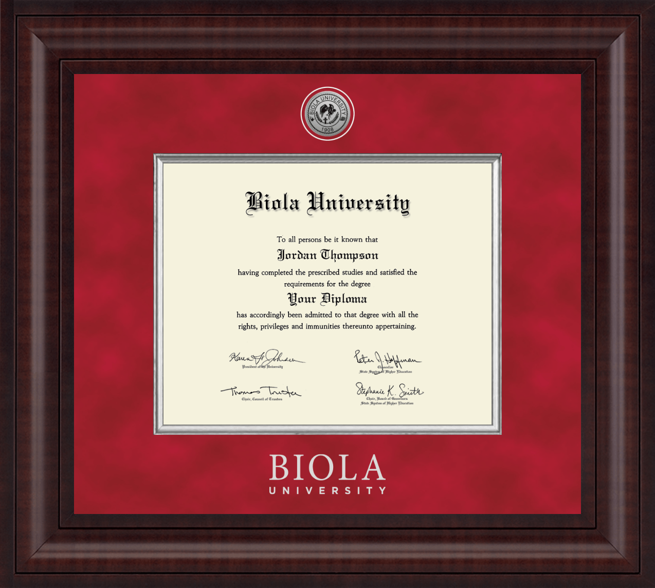 Biola University Presidential Silver Engraved Diploma Frame in Premier