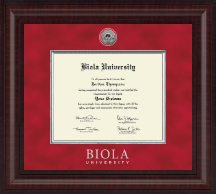 Biola University Presidential Silver Engraved Diploma Frame in Premier