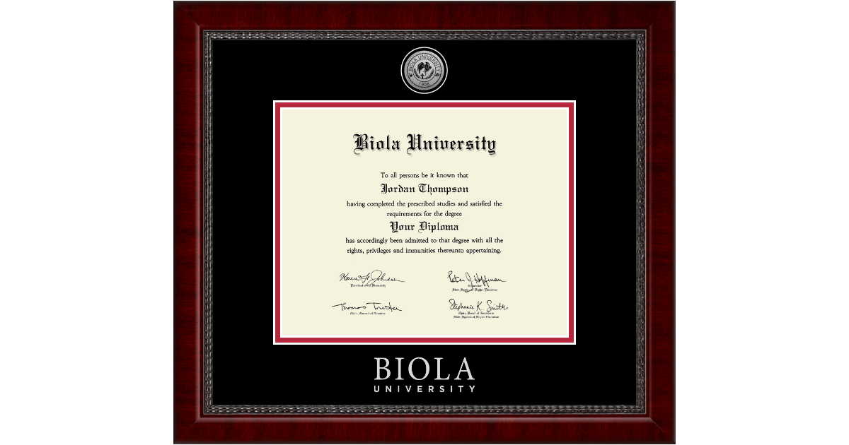 Silver Engraved Medallion Diploma Frame in Sutton Biola University