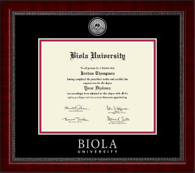 Biola University diploma frame - Silver Engraved Medallion Diploma Frame in Sutton