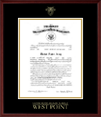 United States Military Academy Gold Embossed Commission Certificate Frame in Camby
