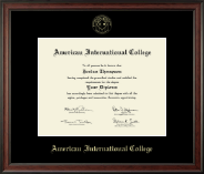 American International College Gold Embossed Diploma Frame in Studio