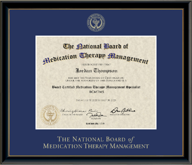 The National Board of Medication Therapy Management certificate frame - Gold Embossed Certificate Frame in Onexa Gold