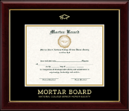 Mortar Board National College Senior Honor Society Gold Embossed Certificate Frame in Gallery