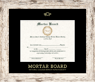 Mortar Board National College Senior Honor Society Gold Embossed Certificate Frame in Barnwood White