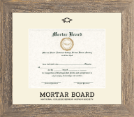 Mortar Board National College Senior Honor Society diploma frame - Black Embossed Diploma Frame in Barnwood Gray
