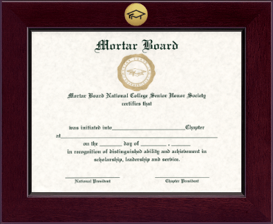 Mortar Board National College Senior Honor Society certificate frame - Century Gold Engraved Certificate Frame in Cordova