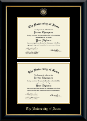 The University of Iowa diploma frame - Double Masterpiece Diploma Frame in Onyx Gold