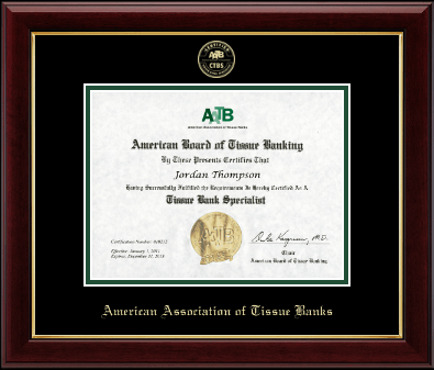 American Association of Tissue Banks certificate frame - Gold Embossed Certificate Frame in Gallery