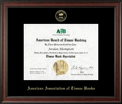 American Association of Tissue Banks certificate frame - Gold Embossed Certificate Frame in Studio
