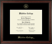 Whittier College Gold Embossed Diploma Frame in Studio