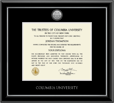 Columbia University diploma frame - Silver Engraved Medallion Diploma Frame in Onyx Silver