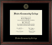 Hinds Community College Gold Embossed Diploma Frame in Studio