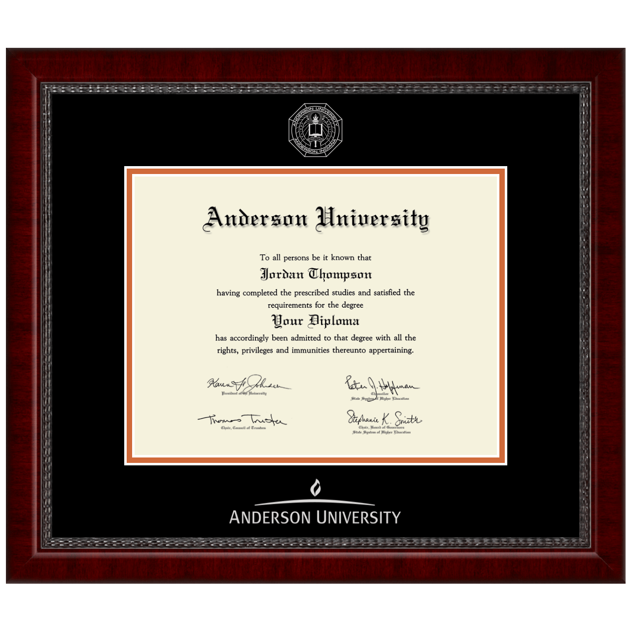 Silver Embossed Diploma Frame in Sutton Anderson University in Indiana