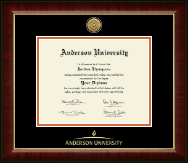 Anderson University in Indiana Gold Engraved Medallion Diploma Frame in Murano