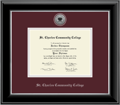 St. Charles Community College diploma frame - Silver Engraved Medallion Diploma Frame in Onyx Silver