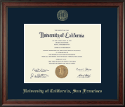 University of California San Francisco Gold Embossed Diploma Frame in Studio
