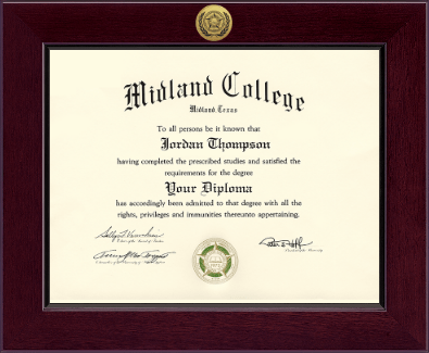 Midland College diploma frame - Century Gold Engraved Diploma Frame in Cordova