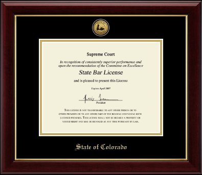 State of Colorado certificate frame - Gold Engraved Medallion Certificate Frame in Gallery