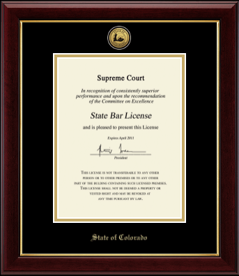 State of Colorado certificate frame - Gold Engraved Medallion Certificate Frame in Gallery