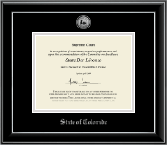 State of Colorado Silver Engraved Medallion Certificate Frame in Onyx Silver